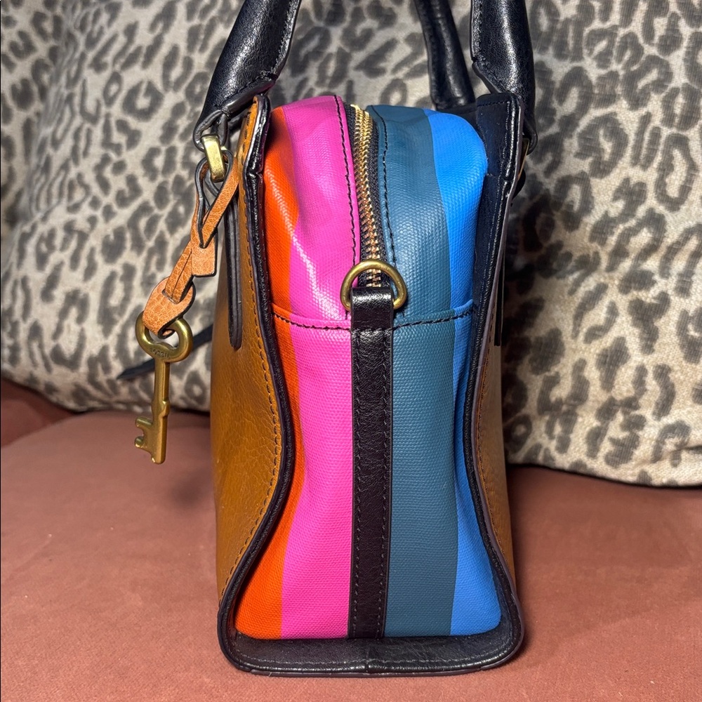 Fossil hope top handle colorful stripe medium square bag fun summer purse - Picture 4 of 16
